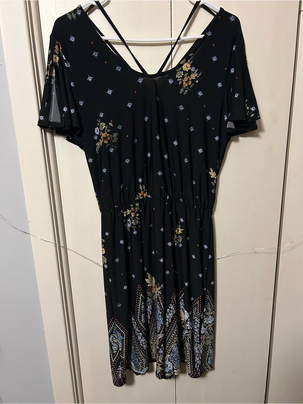 Maurices Black Midi Dress with Yellow and Blue Floral Print